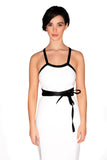 White & Black Wrap Around Belt Fitted Sheath Dress