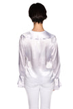 Silk Satin Long Sleeve Ruffled Top