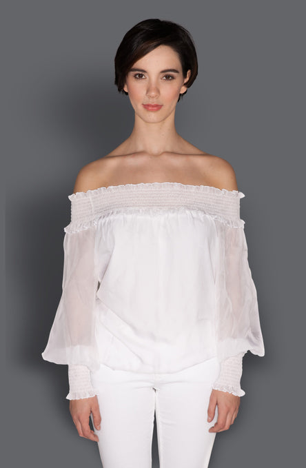 Silk Chiffon Off-The Shoulder Top