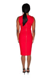 Red Asymmetric Neckline Fitted Dress