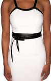 White & Black Wrap Around Belt Fitted Sheath Dress